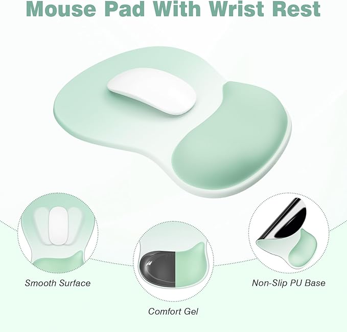 Ospelelf Keyboard Wrist Rest Set with Ergonomic Mouse Pad - 3-in-1 Memory Foam Support for Pain Relief, Office & Gaming with Coaster Green Gradient