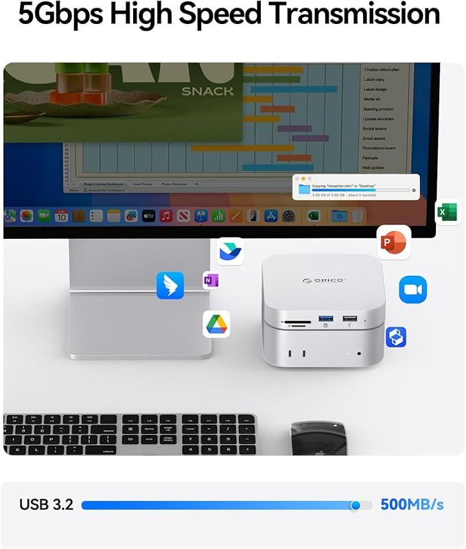 ORICO MiniMate SE Mac mini M4 1TB Storage & Docking Station, External SATA SSD (Non-Removable) 5Gbps(480MB/s), USB A*4, USB-C, SD/TF 3.0, 3.5mm Audio, Includes 2 Cables – M4SE