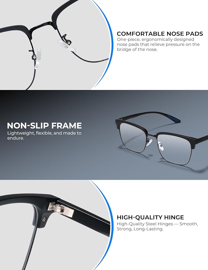 Blue Light Glasses Men Rectangle Large Browline Computer Gaming Glasses