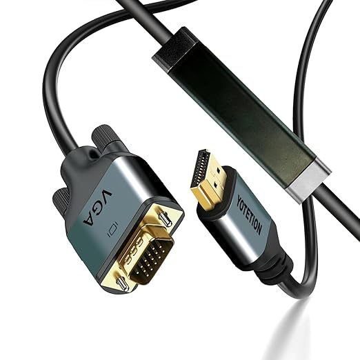 HDMI to VGA 25Ft Cable with IC, Gold-Plated HDMI to VGA Compatible for Computer, Desktop, Laptop, PC, Monitor, Projector,HDTV, Raspberry Pi, Roku, Xbox and More, Green-Gray Aluminum Shell
