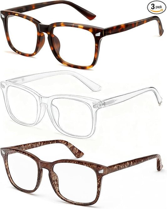 Blue Light Glasses for Woman Men | 99% Blue Light Blocking Glasses | Computer Glassess | Gaming | TV Phone Screen Reader Square Frame | Anti Eyestrain & UV Glare,3 Pack