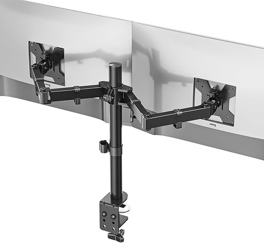 Dual Monitor Stand for 13-27'' Screens, Dual Monitor Arms for 2 Monitors up to 22 lbs, Adjustable Dual Monitors Desk Mount with C-Clamp and Grommet, VESA 75/100mm, Black