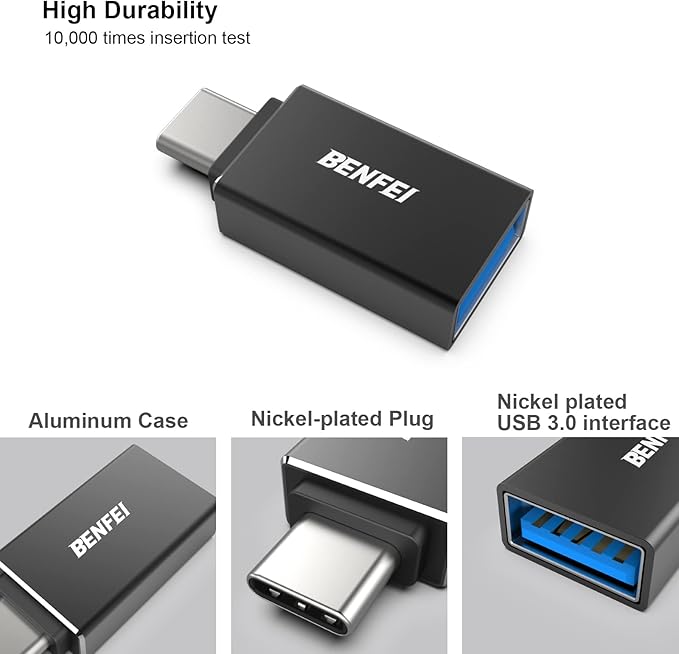 BENFEI USB C to USB 3.0 Adapter, 3 Pack USB C to One Male to Female Adapter, Compatible with MacBook 2018 2017 2016, Samsung Galaxy Note 8, Galaxy S8 S8+S9, Google Pixel, Nexus, Black