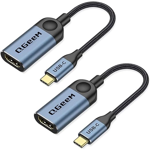 QGeeM USB C to HDMI Adapter 4K Cable, USB Type-C to HDMI Adapter [Thunderbolt 3/4] for Laptop MacBook Pro/Air, iPhone16 Pro max, Dell XPS, HP.Pixelbook, Thinkpad,Surface,etc.-Pink-2Packs