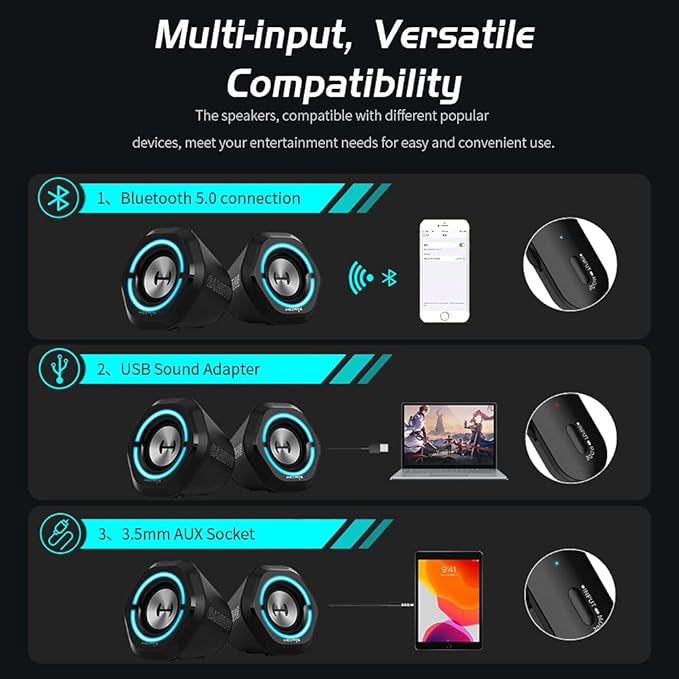 Edifier Bluetooth 5.3 Gaming Speakers,10W PC USB Computer Speakers for Laptop Desktop 3.5mm aux Input Hecate G1000 Black