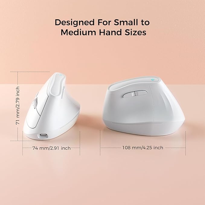 KYSONA 57° Ergonomic Wireless Tower Mouse, Vertical Quiet Ergo Mouse, Bluetooth(BT5.0,BT3.0)&2.4G, (800/1200/2400/2400/4000), 7 Buttons for Windows, macOS, iPadOS, Laptop, PC, White