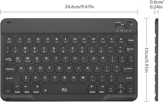 Rii RK302 Ultra-Slim Bluetooth Keyboard for ipad,iPhone,Android,Samsung,Windows,Mac,Linux,Tablet,Laptop, Rechargeable Ergonomic Wireless Keyboard,Black