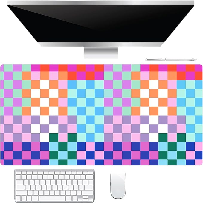 EOBTAIN Colorful Large Mouse Pad Checkered Desk Mat for Keyboard and Mouse, XXL Gaming Mousepad Extended Smooth Non-Slip Rubber Mouse Mat Cute Desk Accessories for Office Home,31.5x15.7 Inch