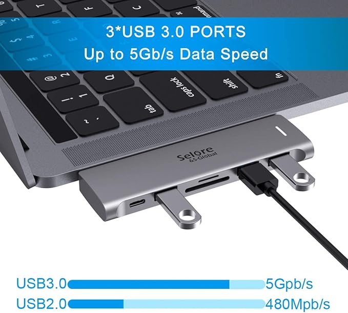 USB C Adapter for MacBook Pro/Air M1 M2 M3 2021 2020 2019 13" 15" 16", 6 in 1 USB-C Hub MacBook Pro Accessories with 3 USB 3.0 Ports,USB C to microSD/SD Card Reader and 100W Thunderbolt 3 PD Port