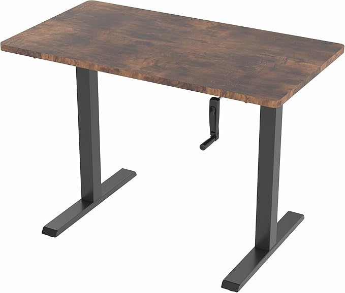 VIVO Manual Height Adjustable 43 x 24 inch Stand Up Desk, Rustic Vintage Brown Solid One-Piece Table Top, Black Frame, Standing Workstation with Foldable Handle, DESK-KIT-MB4N