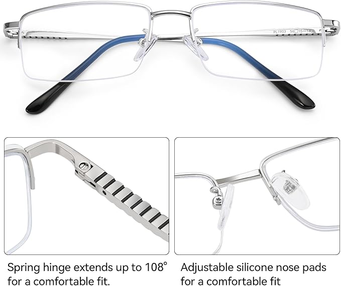 Dollger Rectangle Blue Light Glasses for Men Metal Anti Bluelight Blocking Glasses for Computer Fashion Small Half Frame
