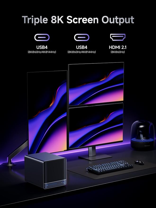 MINISFORUM N5 Pro AI NAS with AMD Ryzen AI 9 HX Pro 370, 2x SODIMM DDR5-5600MHz Slot(ECC Support), 128GB SSD, 1xHDMI+2xUSB4 Outputs, 5x HDD Slot, M.2 2230/2280/22110/U.2 slots, 5GbE+10GbE Lan Port NAS