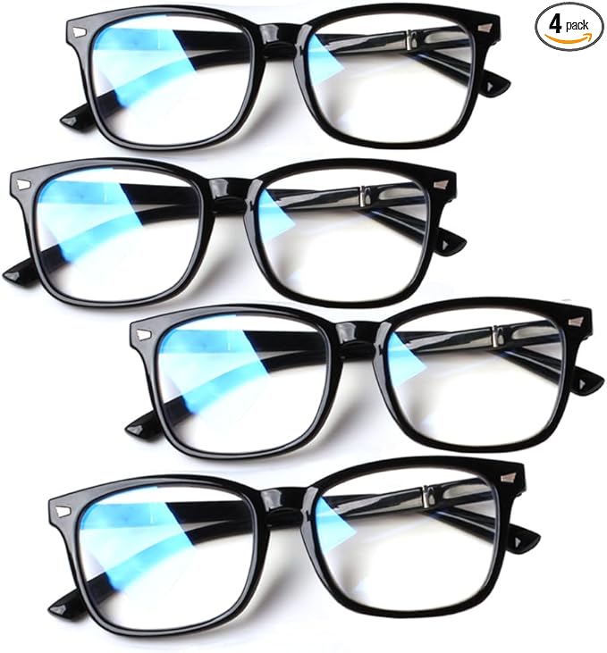 Henotin 4-Pack Blue Light Blocking Reading Glasses Women Men,Spring Hinge Computer Readers,Anti UV Ray Square Nerd Eyeglasses (Mixed Color-B, 2.75)