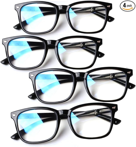 Henotin 4-Pack Blue Light Blocking Reading Glasses Women Men,Spring Hinge Computer Readers,Anti UV Ray Square Nerd Eyeglasses (Mixed Color-B, 2.25)
