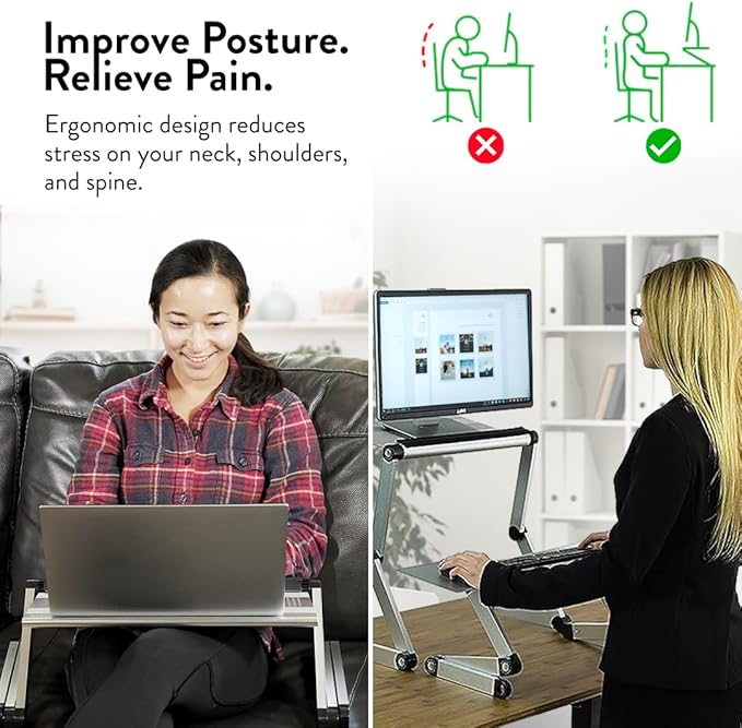 Uncaged Ergonomics WorkEZ Executive Adjustable Laptop Stand for Desk, Adjustable Height Foldable Aluminum Computer Stand, Cooling Laptop Holder, Notebook Computer Riser for Desk, Silver