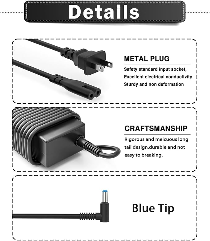 45W 19.5V 2.31A Charger Compatible with HP Laptop Computer, Pavilion x360 11 13 15, Zbook 14u G4 G5 15u 15, Notebook 14 15 17, Stream11 13 14, ProBook, EliteBook Smart Blue Tip Power Adapter