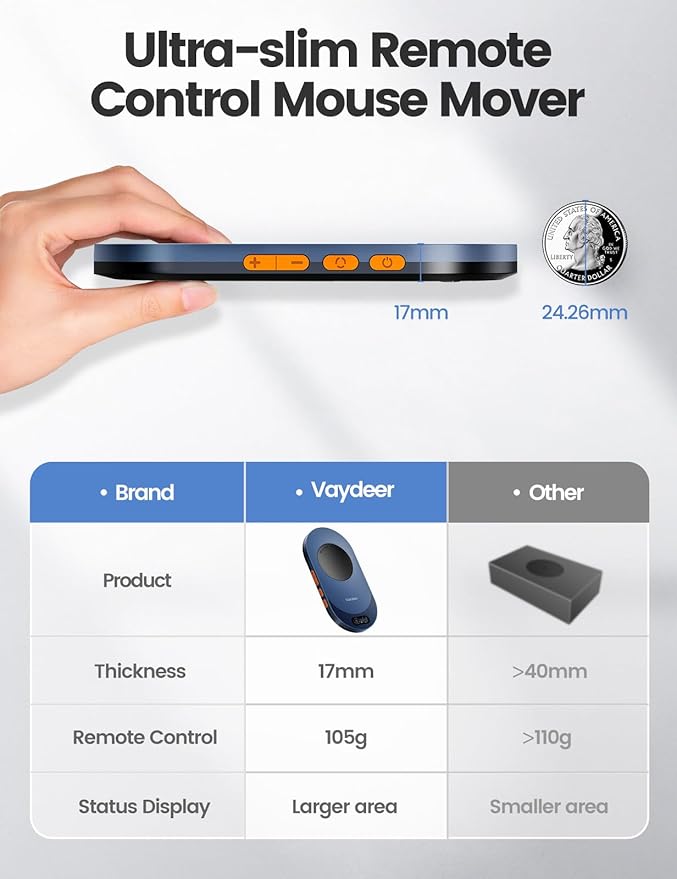 Vaydeer Air 3 Ultra Mouse Mover with APP, Ultra Slim Mouse Jiggler with Timer Function, Undetectable & Noiseless, Simulates Realistic Mouse Movement, Driver-Free, Keeps PC Active (Olive Green)
