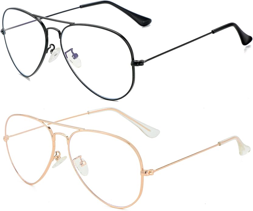 Gleyemor Blue Light Aviator Glasses for Women Men, Metal Frame Anti Blue Light Lens Computer Glasses