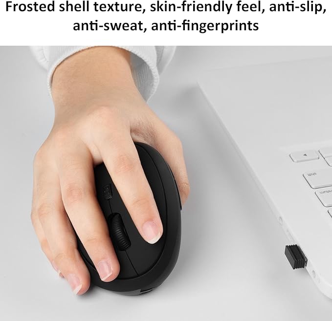 Thanice Vertical Wireless Mouse,2.4G Rechargeable Ergonomic High Precision Optical Silent Cordless Computer Mice with 6 Buttons, 3-DPI Adjustable, USB Receiver for Laptop PC Mac Notebook(Black)