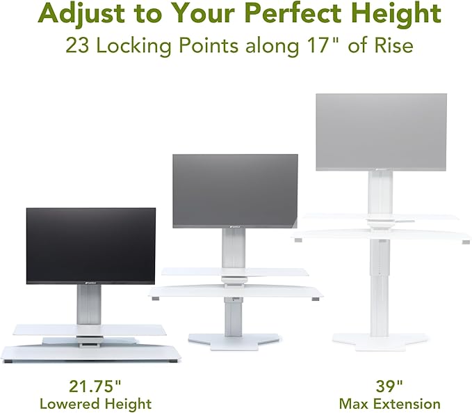 PERFECT POSTURE Sit2Stand Standing Desk Converter with Single Monitor Mount - 18” Height Adjustable Sit-Stand Workstation - Silver/White