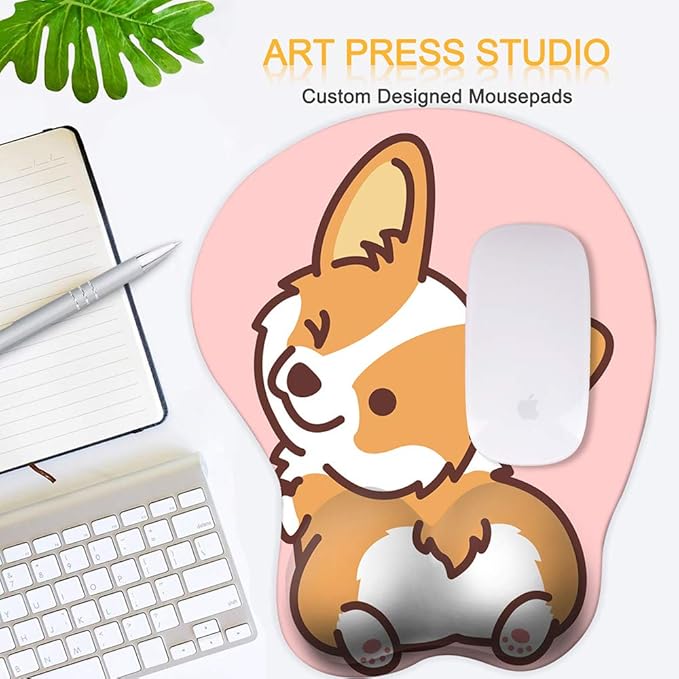 HAOCOO Ergonomic Pink Mouse Pad with Wrist Support,Non-Slip Backing Corgi Anime Cute Gel Mouse Pad Wrist Rest, Easy-Typing and Pain Relief for Gaming Office Computer Laptop(Pink Cute Corgi)