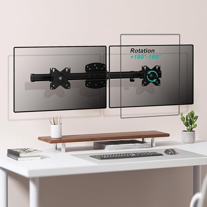 WALI Dual Monitor Wall Mount, Single to Double Bracket Adapter, Horizontal Assembly Arm for 2 Screen up to 27 inch (012ARM), Black