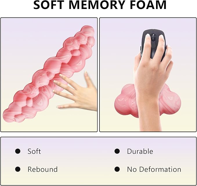 Cloud Wrist Rest, Memory Foam Palm Rest with Non-Slip Base for Ergonomic Keyboard - Soft Wrist Rest for Office, Computer, Laptop, Gaming - Pink