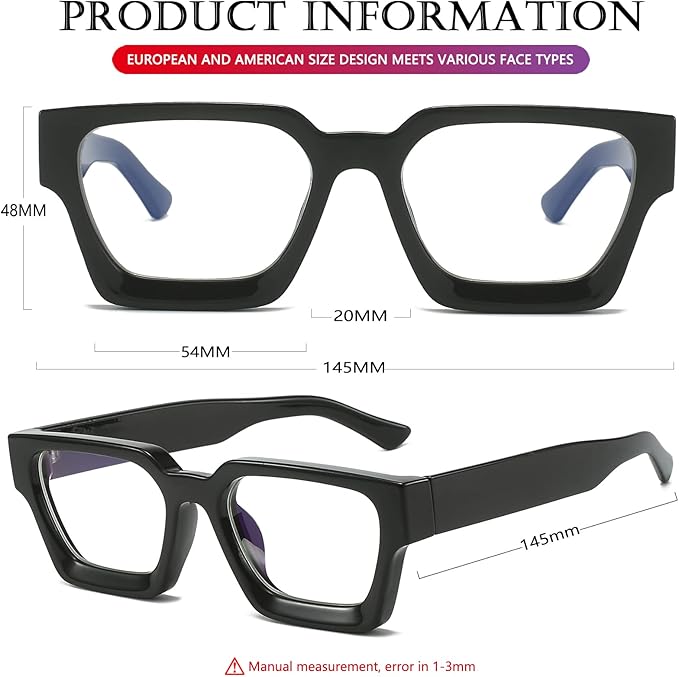 AIEYEZO Square Thick Frame Glasses for Women Men Fashion Blue Light Glasses Trendy Chic Computer Eyeglasses