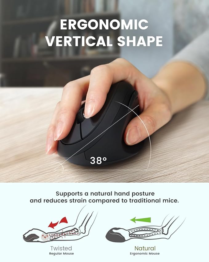 Perixx PERIMICE-719RX Wireless 2.4G Rechargeable Ergonomic Mouse - Duo Wired and Cordless Charging Feature - Wireless Charger Included - Black