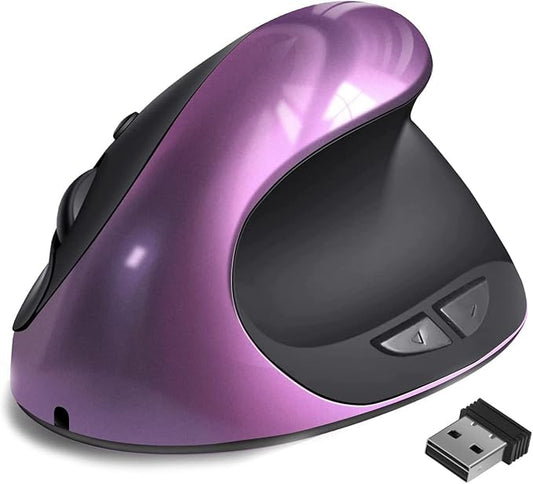 Ergonomic Mouse,Rechargeable Small Vertical Mouse with 6 Buttons Adjustable 800/1200/1600 DPI Purple Wireless Mouse for Laptop, Desktop, PC, MacBook