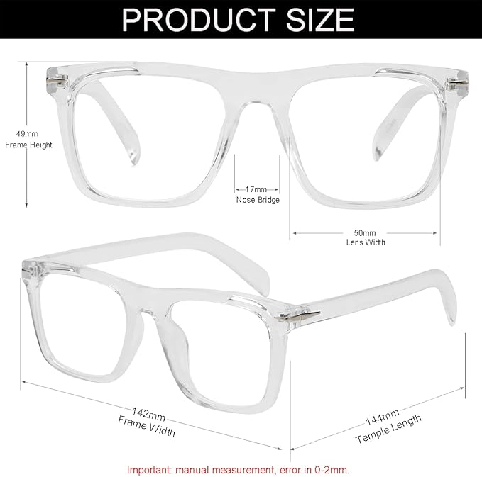 NIDOVIX Trendy Square Blue Light Blocking Glasses for Men Women, Fashion Frame Non-prescription Computer Glasses (Transparent)