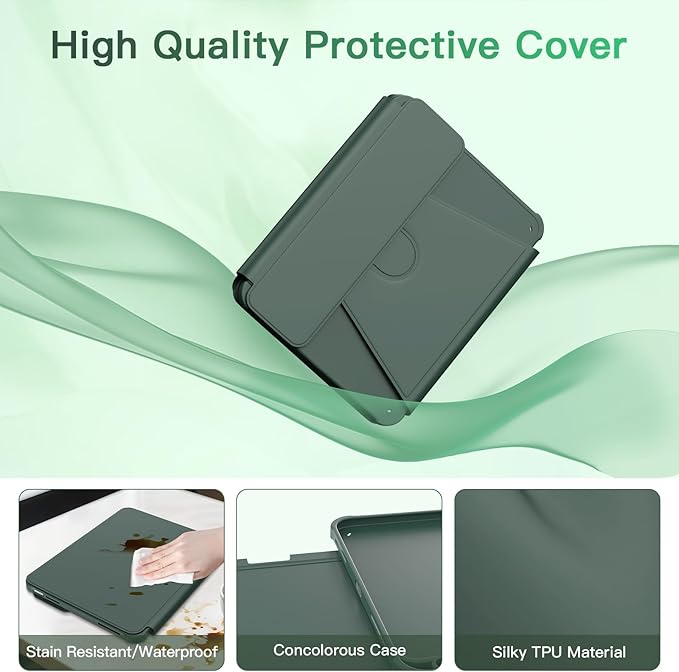for iPad 11th(A16, 2025)/10th Generation Case with Keyboard, 360° Rotatable Case & Detachable Backlit Keyboard, Precision Cutouts and Pen Holder for iPad A16 11''/10th 10.9'', Olive Drab