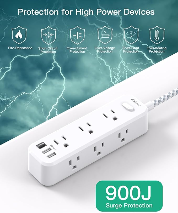 Mifaso Extension Cord, Surge Protector Power Strip, Long Extension Cord with 9 Outlets 3 USB Ports, Extension Cord with Multiple Outlets, USB Power Strip for Dorm Room Essentials, College(15FT, White)