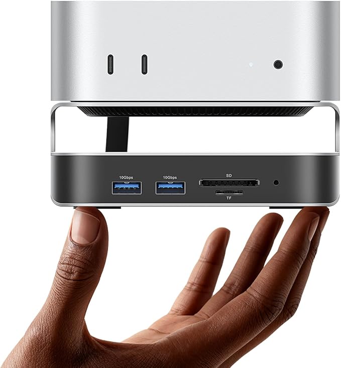 VENTION for Mac mini M4 Dock, 10 in 1 Aluminum Stand for M4/M4 Pro with M.2 NVMe SSD Enclosure, 4K@240HZ/144HZ USB A 3.2, 10Gbps Transfer, USB C Extender, SD/TF Reader, Silver