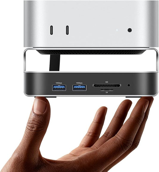 VENTION for Mac mini M4 Dock, 10 in 1 Aluminum Stand for M4/M4 Pro with M.2 NVMe SSD Enclosure, 4K@240HZ/144HZ USB A 3.2, 10Gbps Transfer, USB C Extender, SD/TF Reader, Silver