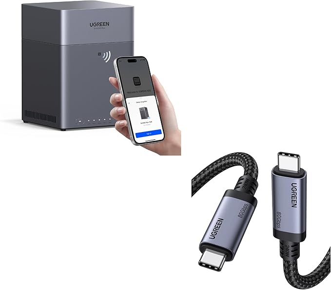 UGREEN NASync DH4300 Plus 4-Bay NAS + 240W USB4 Cable Bundle, Personal Cloud Storage for Home & Business, Supports 120TB, Remote Access, AI Album, 2.5GbE, 4K HDMI, and 80Gbps Data Transfer for MacBook