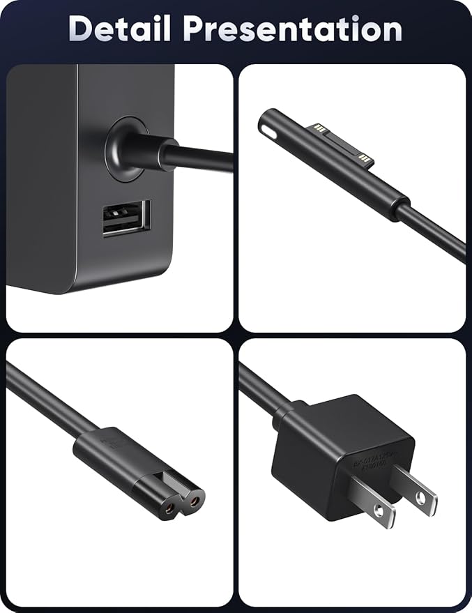 Microsoft Surface Pro Charger for 65W Windows Surface Charger 11,10,9,8.7+,7.6.5.4.3.X.Surface Laptop 6,5,4,3,2,1, Surface Go 3,2,1, Tablet, Surface Book 3,2,1, Support 44W, 36W,LED. 10FT