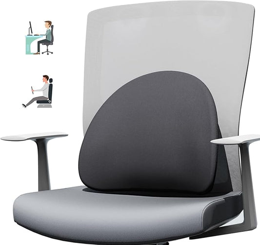 Lumbar Support Pillow for Office Chair and Car with All-Season Adaptive Memory Foam, Ergonomic Back Support for Lower Back Pain Relief, Stay-Put Stain-Proof Silicone Grip (Black)