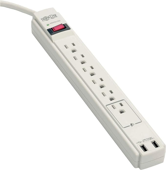 Tripp Lite 6 Outlet Surge Protector Power Strip 6ft Cord 990 Joules Dual USB Charging LED & INSURANCE (TLP606USB