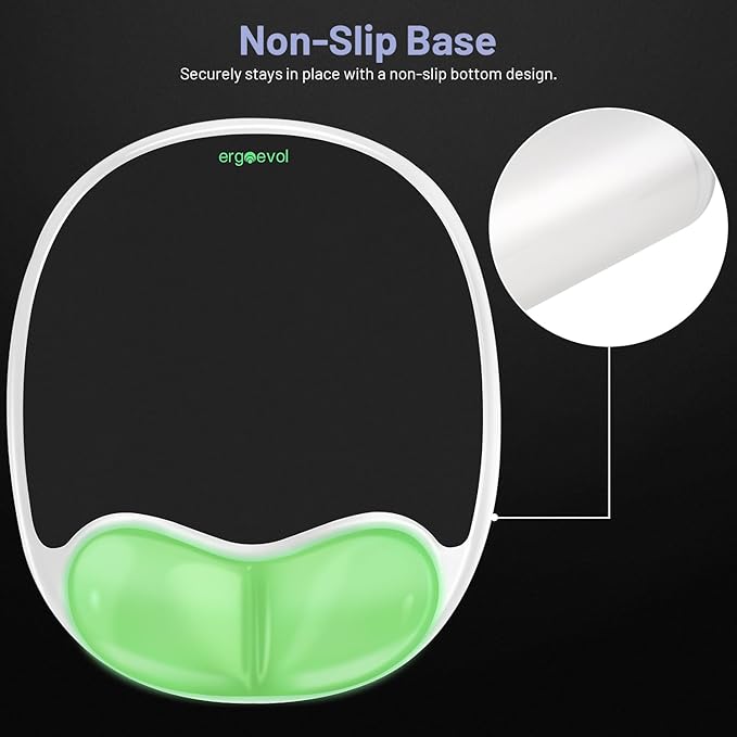 Ergonomic Mouse Pad with Wrist Rest & Elbow Support, Soft Silicone Gel Cushion, Non-Slip Base, Glow-in-The-Dark, Compatible with Vertical Ergonomic Mouse for Office & Gaming (Black)