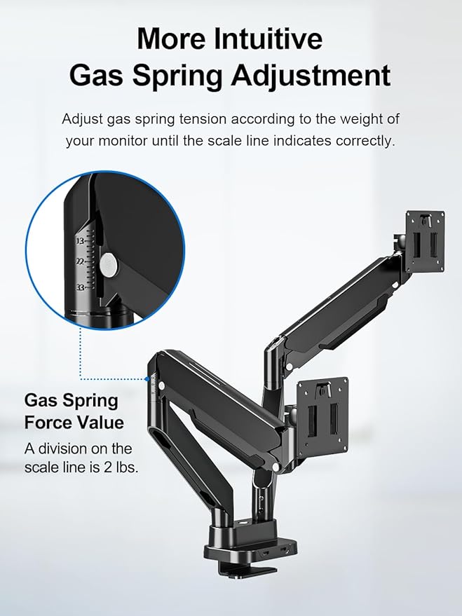 Dual Monitor Mount Fits Max 39" Computer Screen, Hold 4.4-33 lbs Each Ultrawide Desk Mount, Adjustable Gas Spring Double Monitor Arm, Monitor Stand for 2 Monitors with USB, VESA