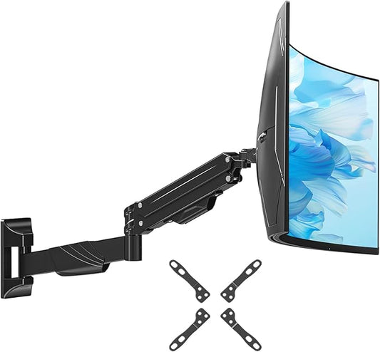 Monitor Wall Mount for Max 43", Premium Single Wall Monitor Mount Holds up to 33.1lbs Ultrawide Computer Screen, Height Adjustable Full Motion Gas Spring Vesa Wall Mount, Max 200x200mm