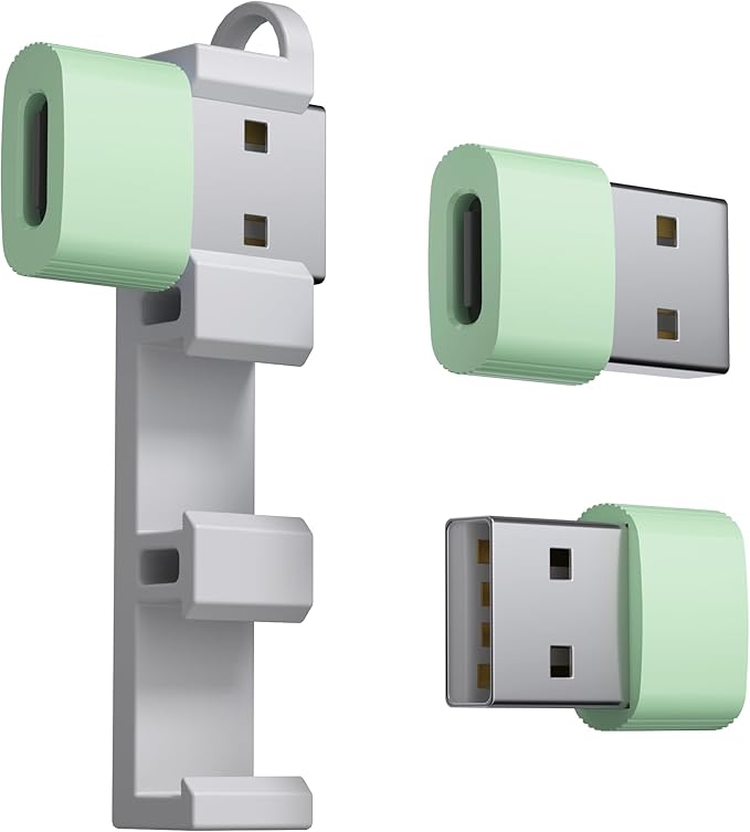 USB to USB C Adapter,3Pack USBC Female to USB A Male with Convenient Carrier, Type C Converter for iPhone 17/16/15/14/13/12, iPad, iWatch, AirPods,Galaxy S25/S24 (Green)