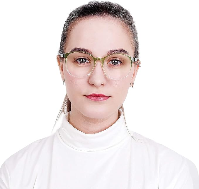 LifeArt Round Blue Light Blocking Glasses, Computer Glasses, Gaming Glasses, TV Glasses for Women Men (Clear Green, 0.75 Magnification)