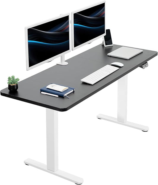 VIVO Electric 60 x 24 inch Stand Up Desk, Height Adjustable, Black Top White Frame, Home and Office Furniture Sets, DESK-KIT-W06B