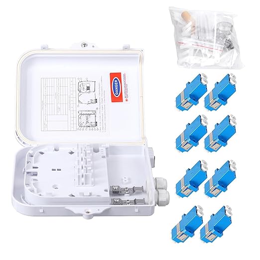 Fiber Optic Distribution Box, 8 Port Wall Mount Enclosure with 8 LC OS2 Adapters, Singlemode, FTTH, IP65 Waterproof Outdoor/Indoor Use - 8.27" x 5.31" x 1.57"