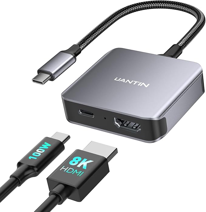 USB C to HDMI 2.1 Adapter with 100W USBC Charging Port, Supports [8K, 4K@120Hz/60Hz HDR], 48Gbps Thunderbolt to HDMI Adapter Compatible for Laptop, iPhone 15/16, Switch 1/2, Steam Deck