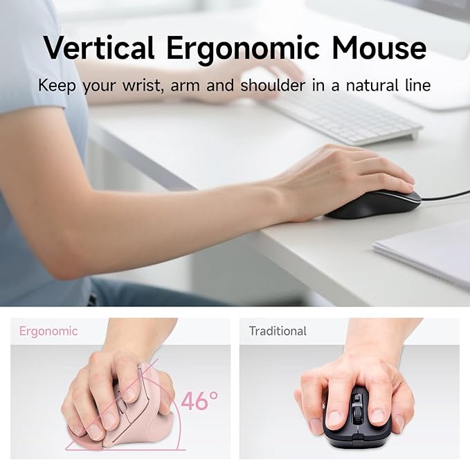 SANWA Wireless Ergonomic Mouse for Large Hands, Silent Click Vertical Mice with Removable Wrist Rest, 1000-4000 DPI, 3-Device (2.4G + 2 Bluetooth 5.4), Compatible with Mac, Windows, Laptop, PC, Pink