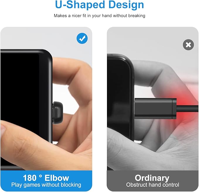 USB C 180 Degree Angled Adapter, U-Shaped USB-C 2.0 Male to Female Adapters, Type-C Angled Data Transfer Connector Compatible for Samsung, MacBook and More