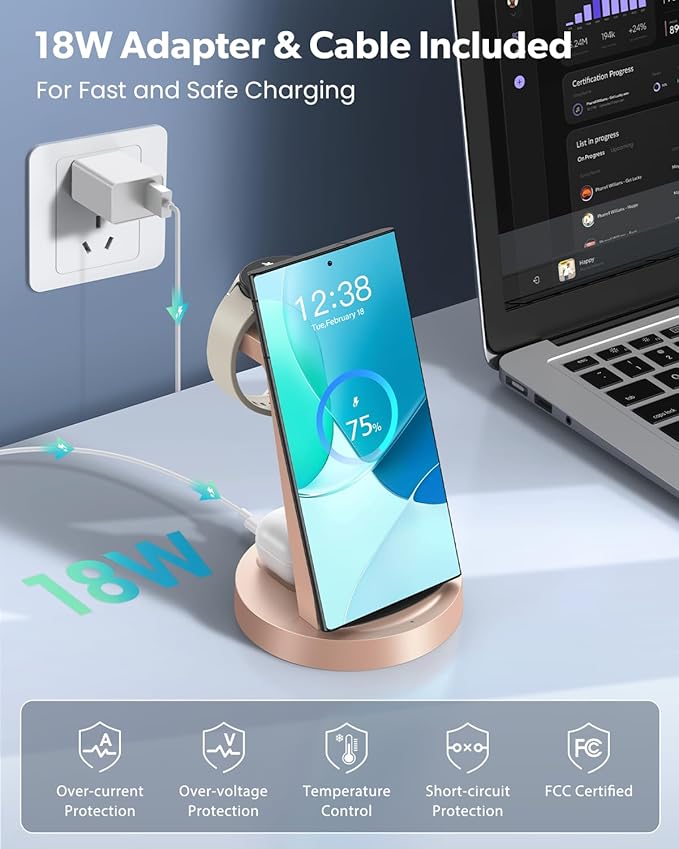 Wireless Charger for Samsung: 3 in 1 Wireless Charging Station for Samsung Galaxy Watch 8 7 6 5 4 3 Pro Classic Galaxy Buds - Charger Dock Stand for S26 S25 S24 Ultra S23 S22 S21 Note Z Fold Android